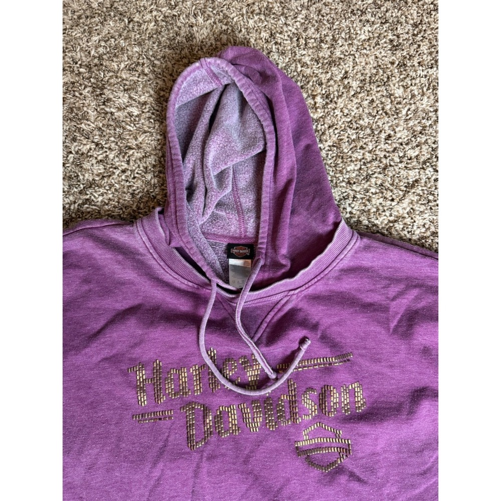 Harley-Davidson Womens Purple Acid Wash Studded Side Zip Hoodie XL Twister City